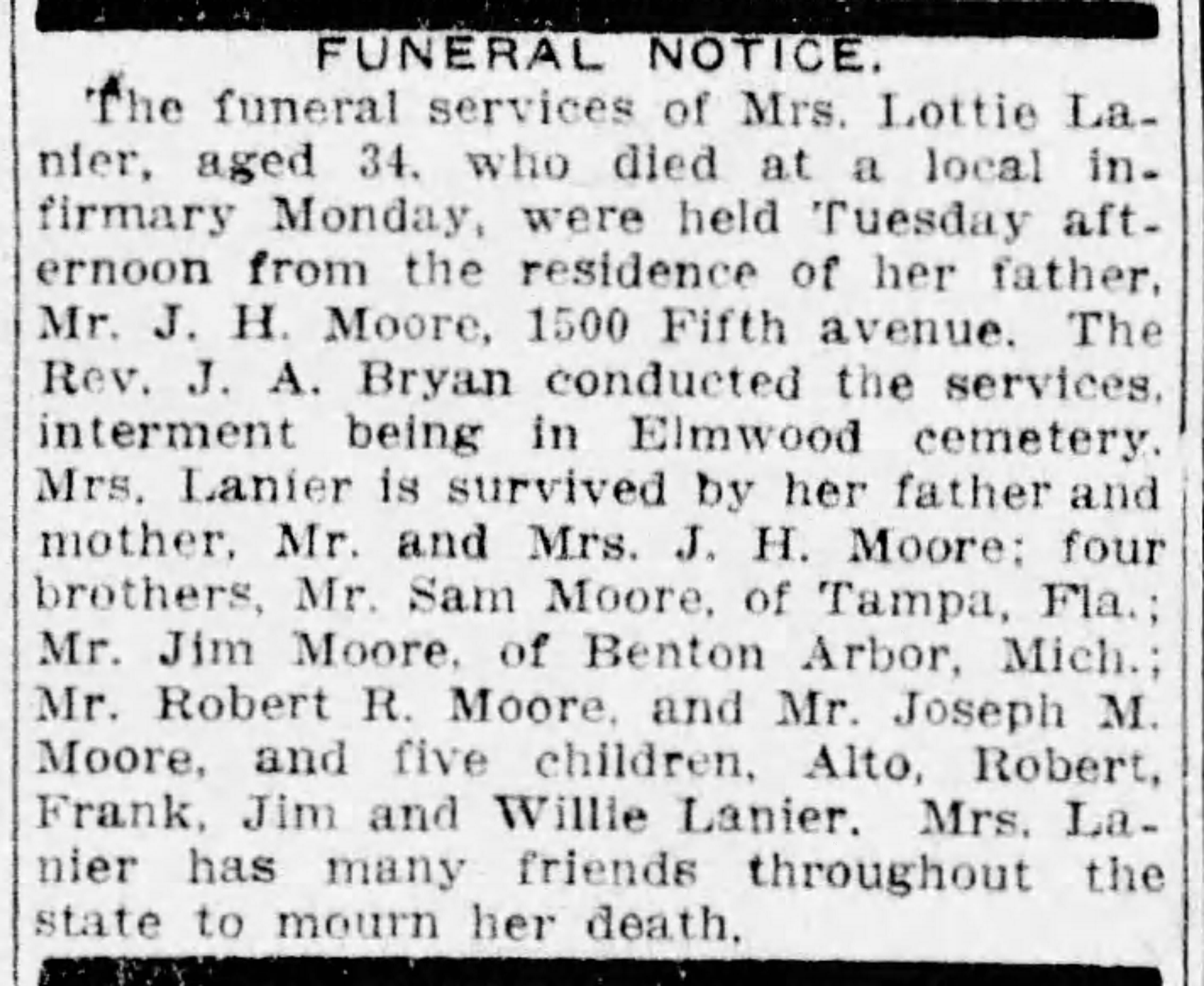 Lottie Lanier obituary